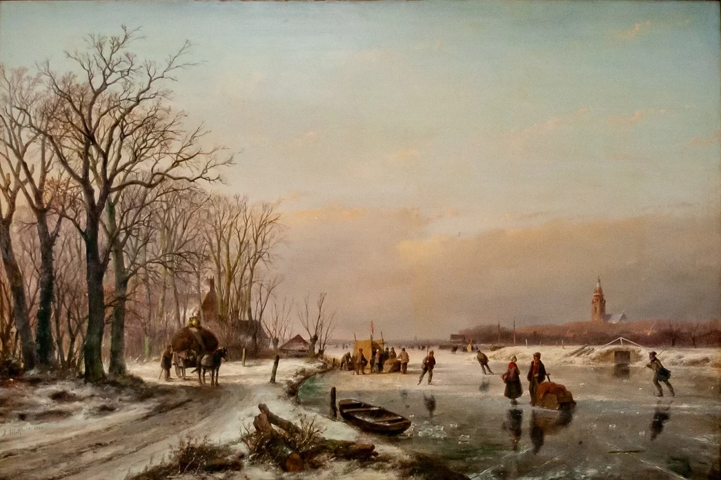 Paesaggio invernale con carro e figure